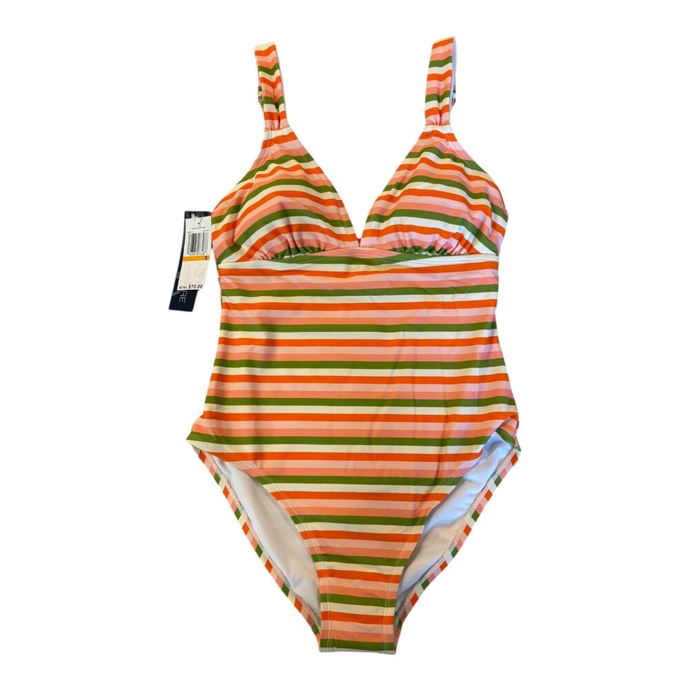 NWT Aqua Couture Women's‎ Small One-Piece Adjustable Straps Swimsuit Striped